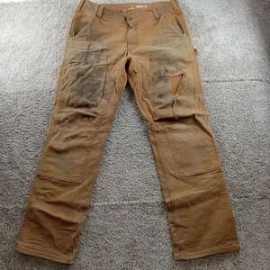Carhartt Pants Mens 33x32‎ Khaki Double Knee Relaxed FIt Workwear Distressed*